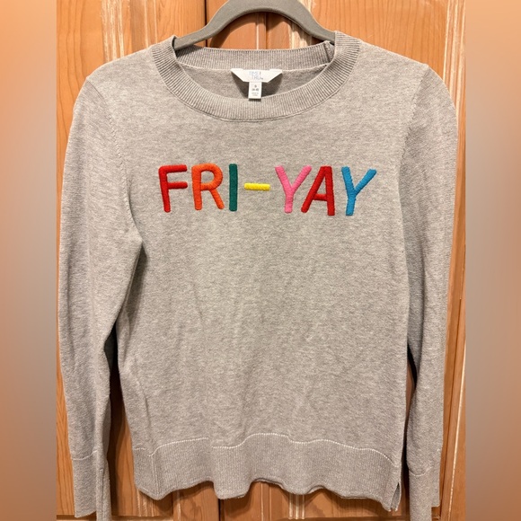 Time and Tru Gray Sweater with Colorful 'FRI-YAY' Design - Picture 2 of 4